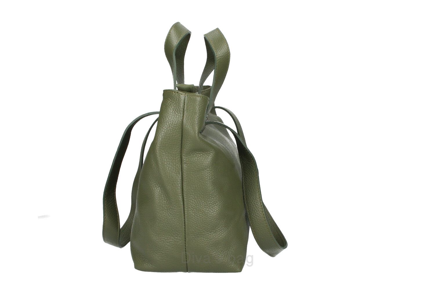 MAXI leren tas - hand vatten - dubbele vakken - zakje voor mobieltje - MILITAIR GROEN kleur