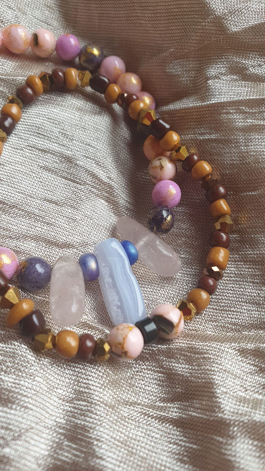 Kleurige jade met Chalcedoon en Rozenkwarts en gratis armbandje - Afbeelding 3