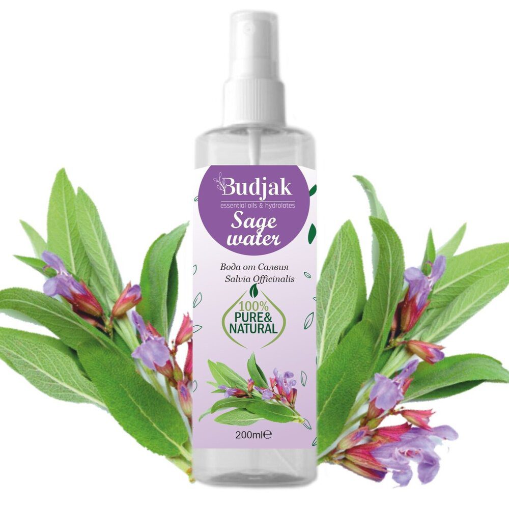 Biologische Salie bloemwater - Salvia officinalis - vermooide huid - anti-oxidant - huid en haar verzorging 250ml