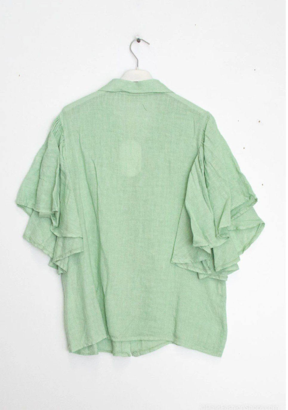 Luchtige linnen blouse met krag - Korte mouwen met ruches - MUNT - maat 38/40 - Afbeelding 2