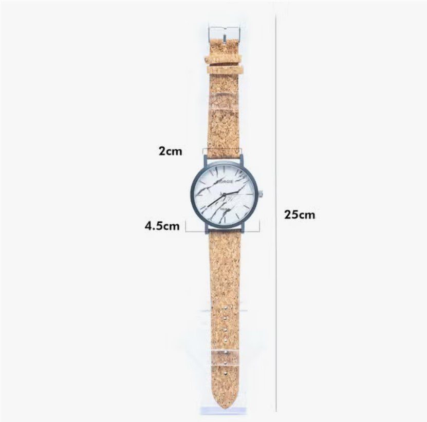 Ecologische Horloge met puur kurk band en marmer look kast - unisex - milieuvriendelijk - WA-222 - Afbeelding 4