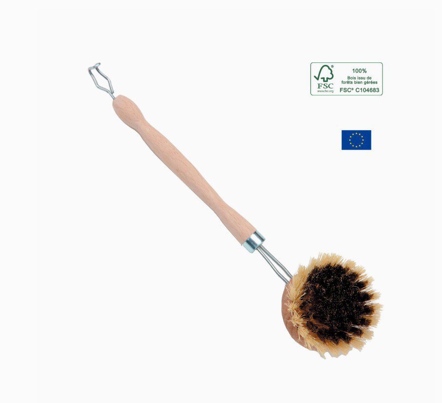 Ecologische was borstel met messing en vezel - pannen borstel - verwisselbaar met 4 koppen