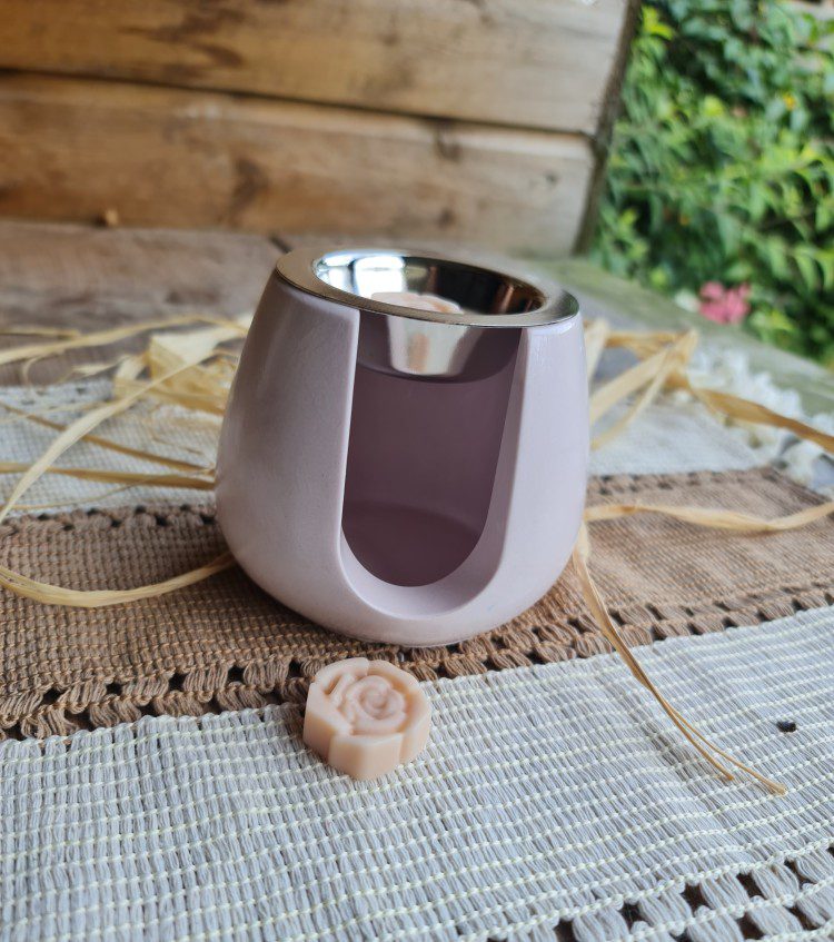 Handgemaakte melts brander - gips houder met brand kommetje - smelt geurende blokjes - 1 melt cadeau - Afbeelding 3