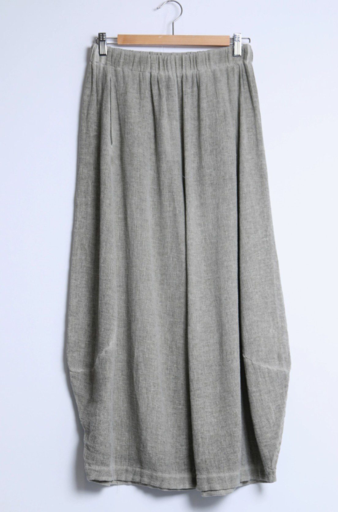 Boho Linnenmix Lange broek met elastische taille en afgeronde zoom - zijzakken - KAKI GROEN kleur - maat 40/42