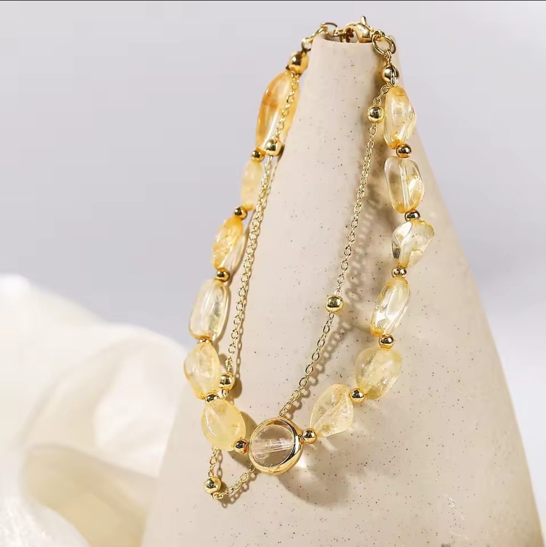 Handgemaakte Citrien edelsteen - kristal kralen - armband - elegant en modern - Afbeelding 3