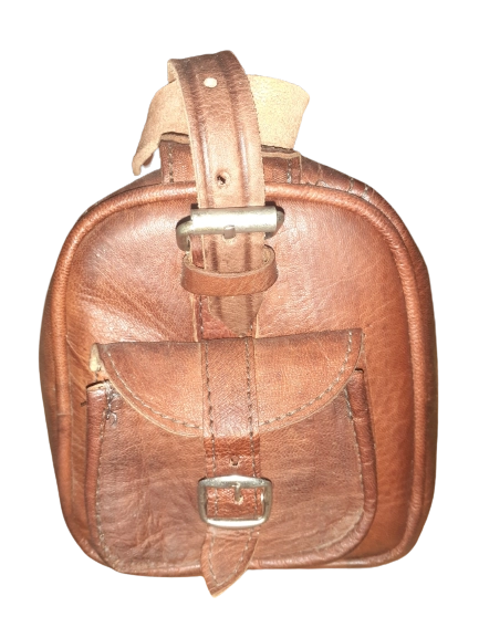 Handgemaakte cilindrische runden leer tas - midden groot - ritssluiting - zijkant zaken - handvatten LICHT BRUIN kleur - Afbeelding 4