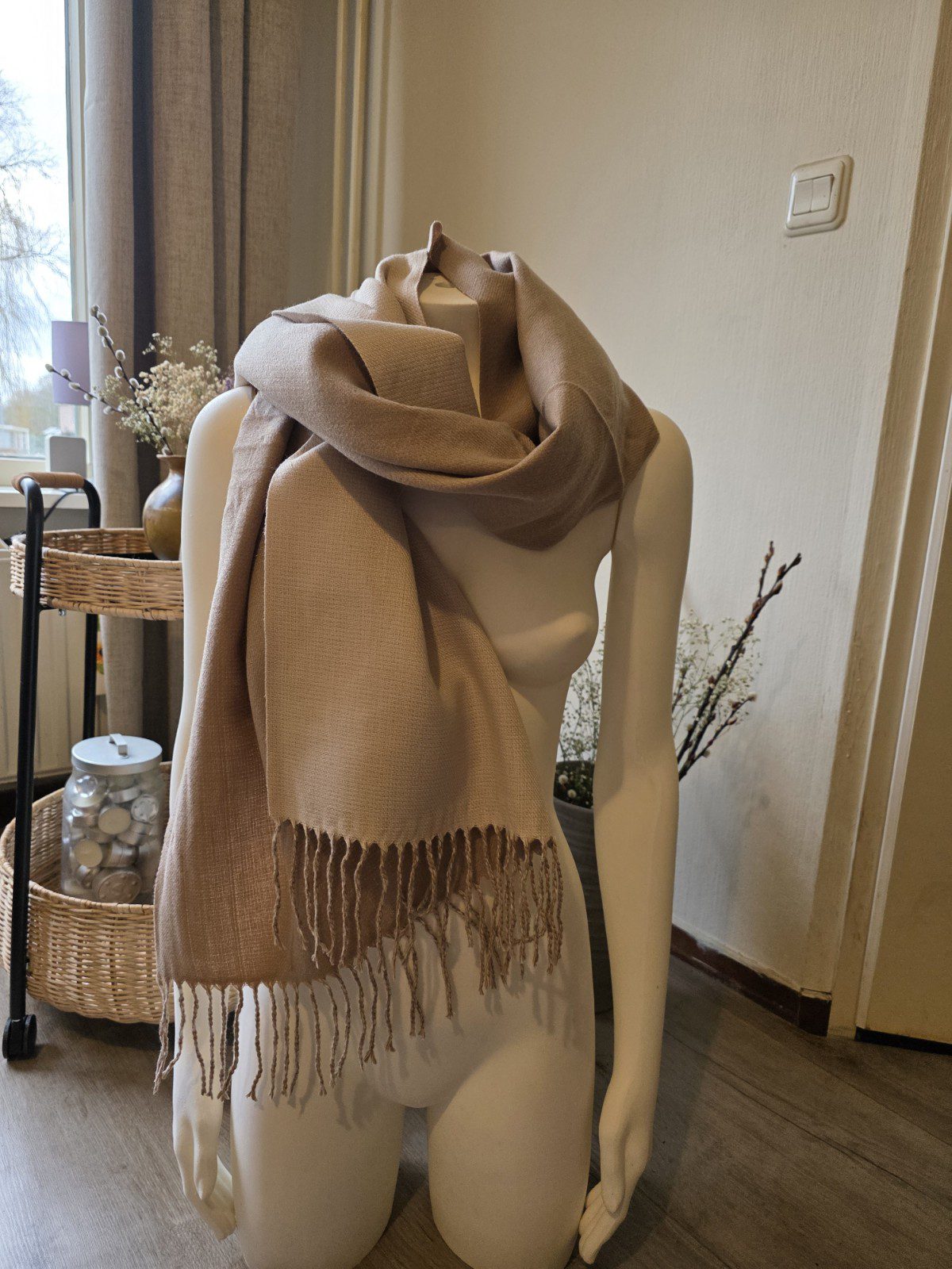 Heerlijk warme sjaal effen BEIGE herfst - winter - wol en viscose - warme scarf 1st
