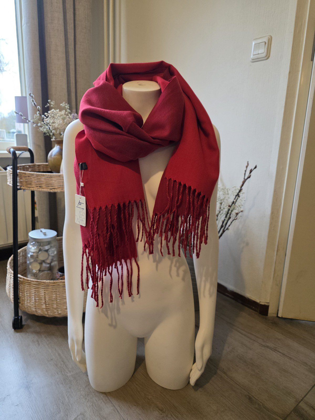 Heerlijk warme sjaal effen ROOD herfst - winter - wol en viscose - warme scarf 1st