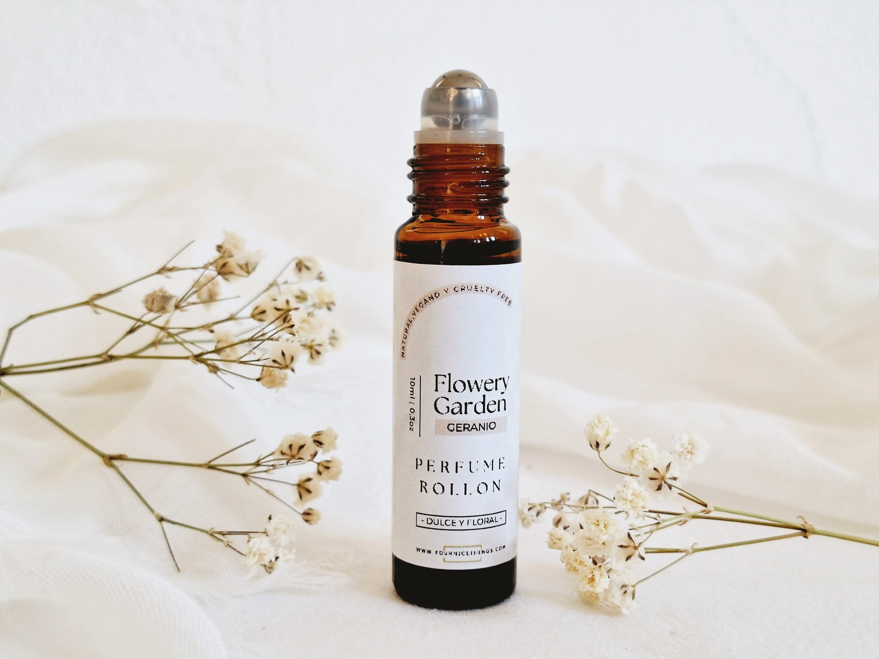 Biologische etherische olie compositie parfum FLOWERY GARDEN - zoete en bloemige geraniumgeur - roll on 10ml