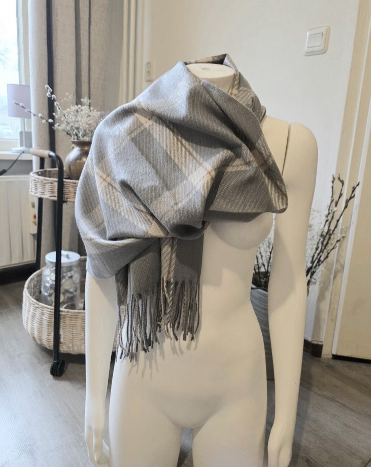 Zachte sjaal geruite scarf GRIJS herfst - winter - wol en viscose - geschikt voor dames en heren 1st
