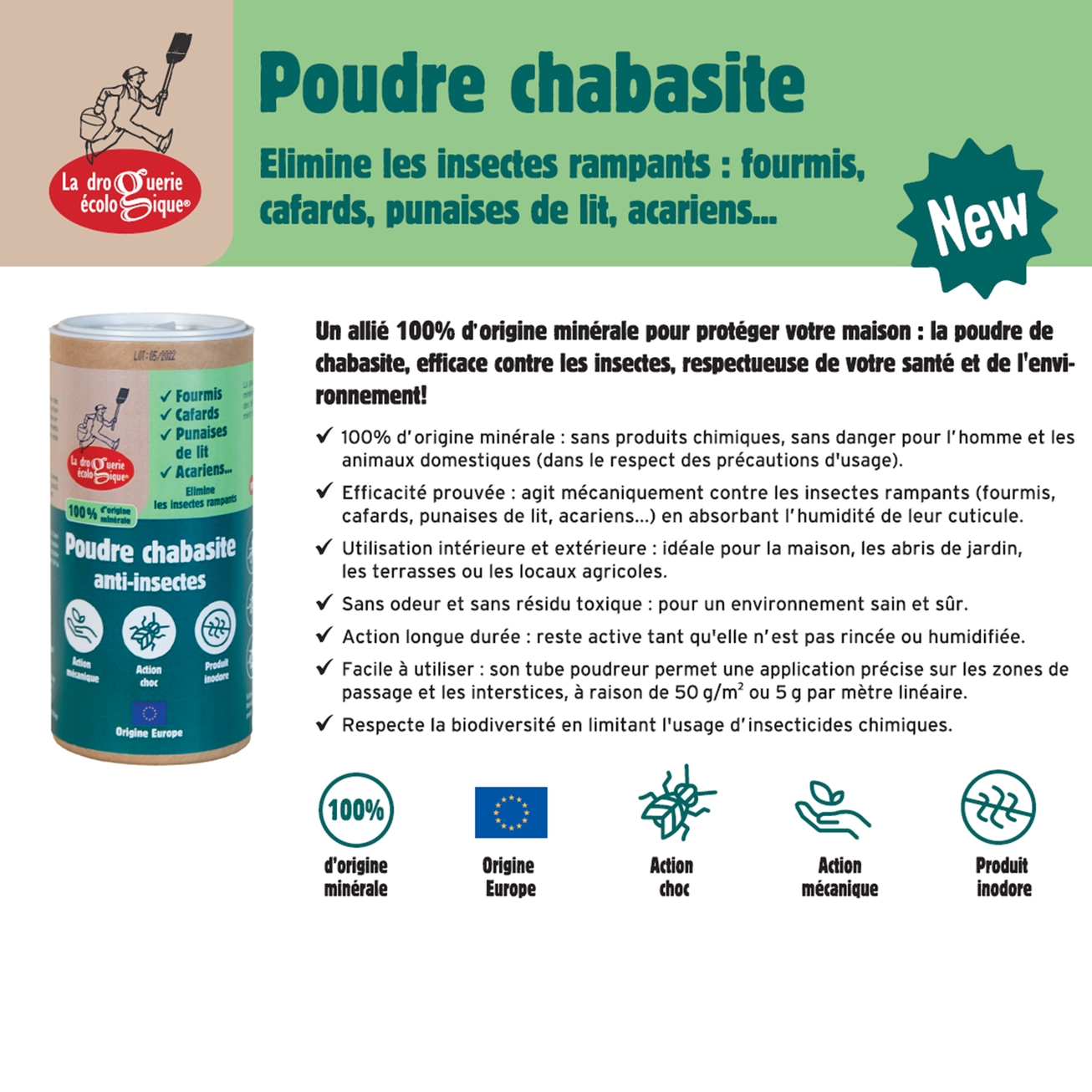 Ecologisch Chabasiet effectief anti-insectenpoeder - respectvol voor gezondheid en milieu 200 gr - Afbeelding 3