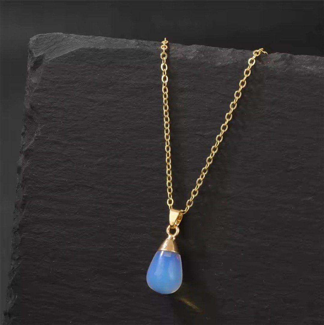 Ketting van staal en Opaal hanger gouden ketting