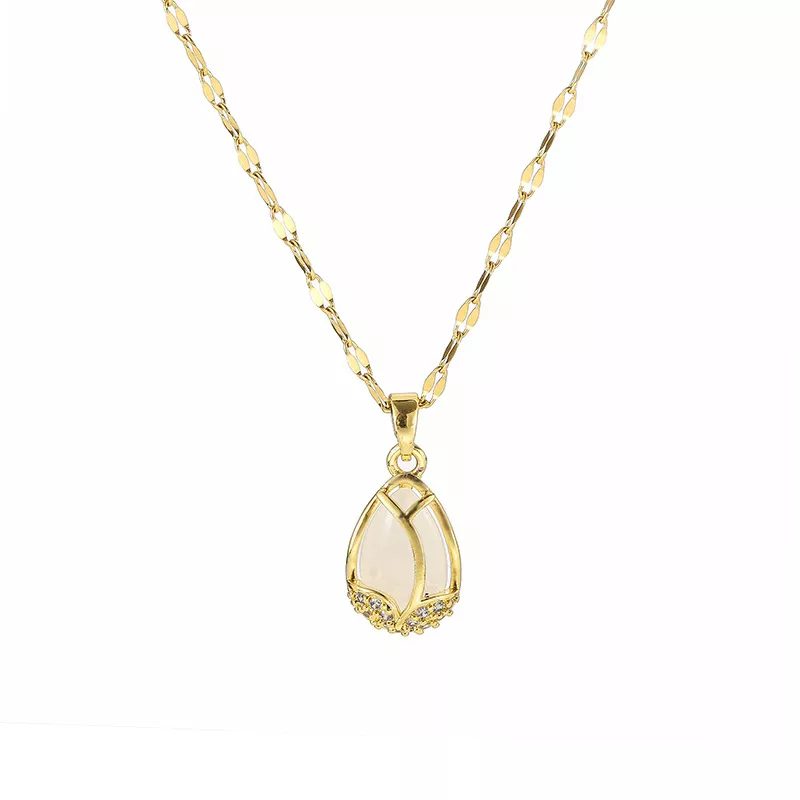 Minimalistische opaliet ketting met stallen hanger, edelsteen, elegante ketting dames