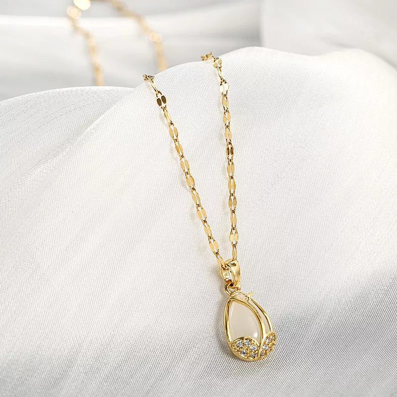 Minimalistische opaliet ketting met stallen hanger, edelsteen, elegante ketting dames