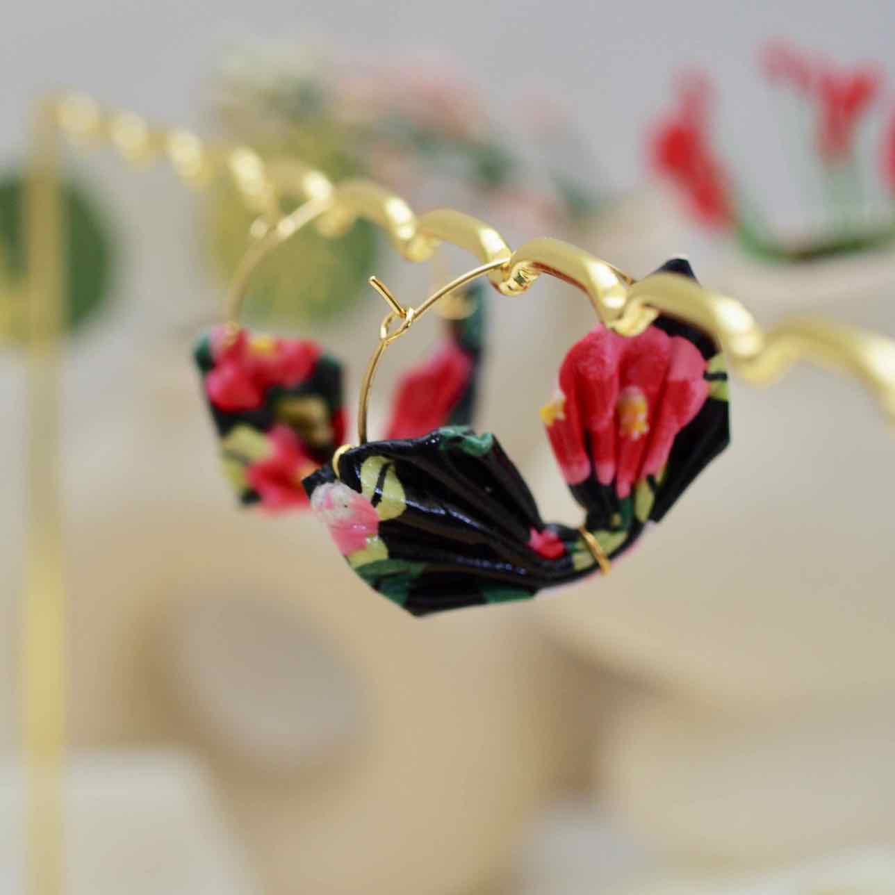 Handgemaakte ring oorbellen met dubbel origami-blad - papier oorbellen - makkelijke klip - ronde oorbellen - Afbeelding 4