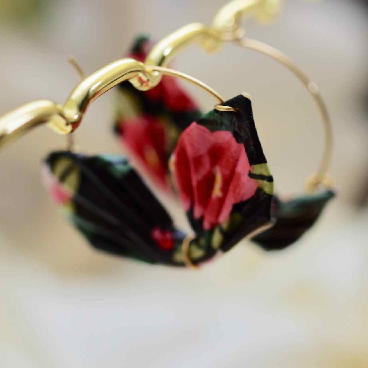 Handgemaakte ring oorbellen met dubbel origami-blad - papier oorbellen - makkelijke klip - ronde oorbellen
