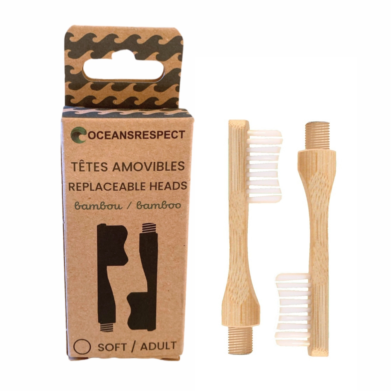 Set van 5 producten Duurzaam bamboe Zero waste- tandborstel met verwisselbare koppen - oor reiniger - tandzijde van maïsvezel 5 stuks - Afbeelding 9