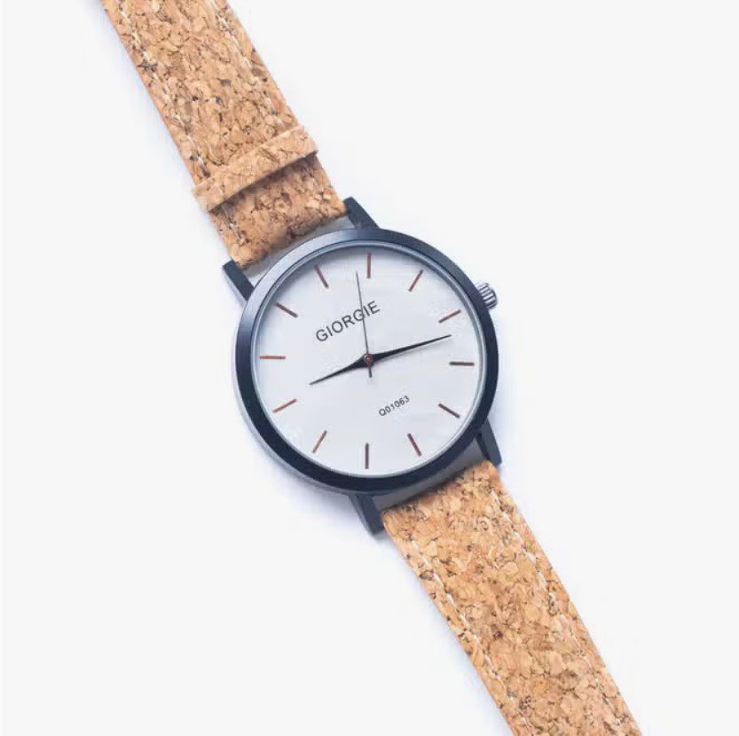 Ecologische Horloge met puur kurk band - licht gemarmerde wijzerplaat - unisex - milieuvriendelijk -  WA-318